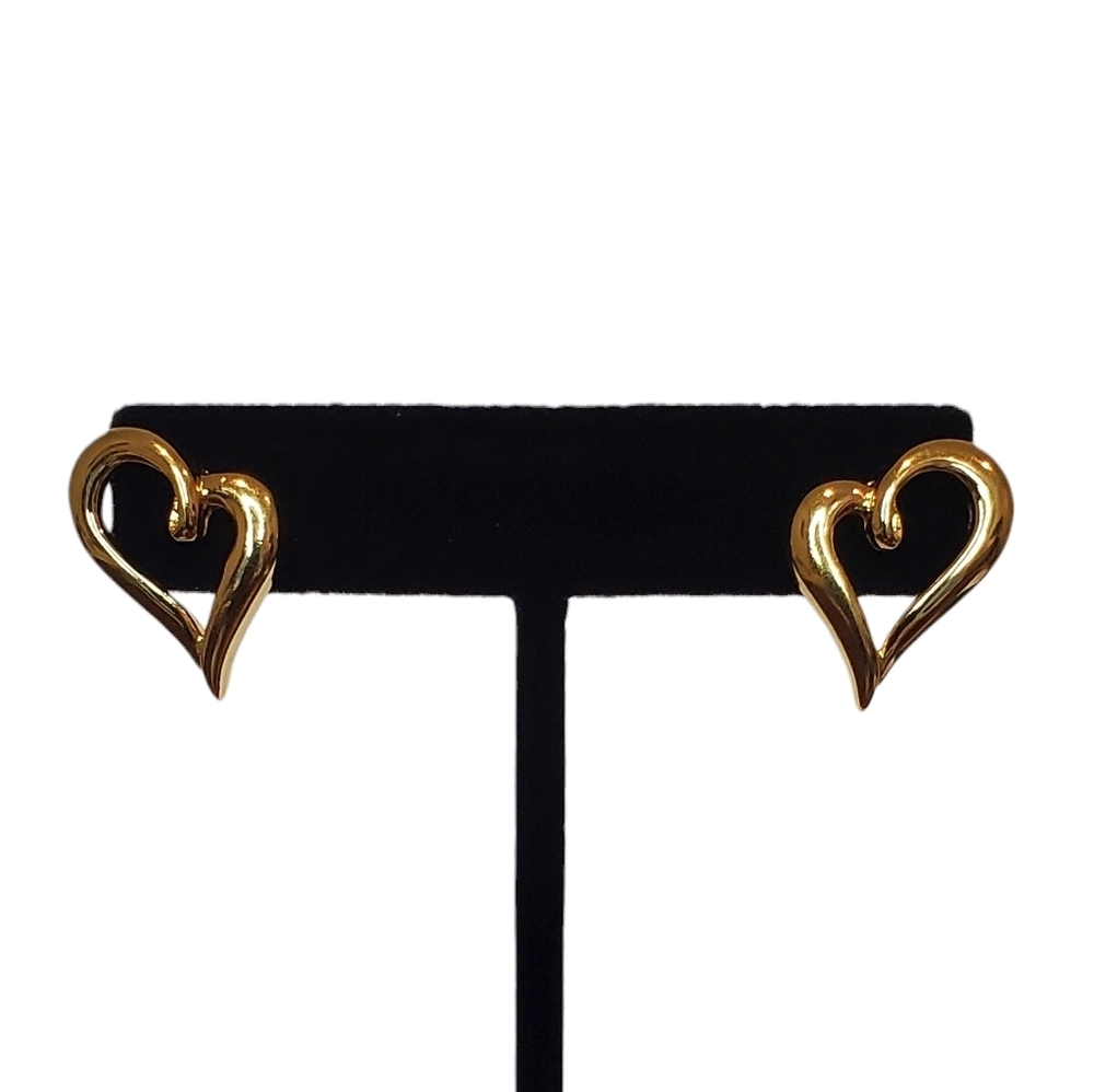 Estate Unsigned Gold-Tone Open Heart Stud Post Back Earrings
